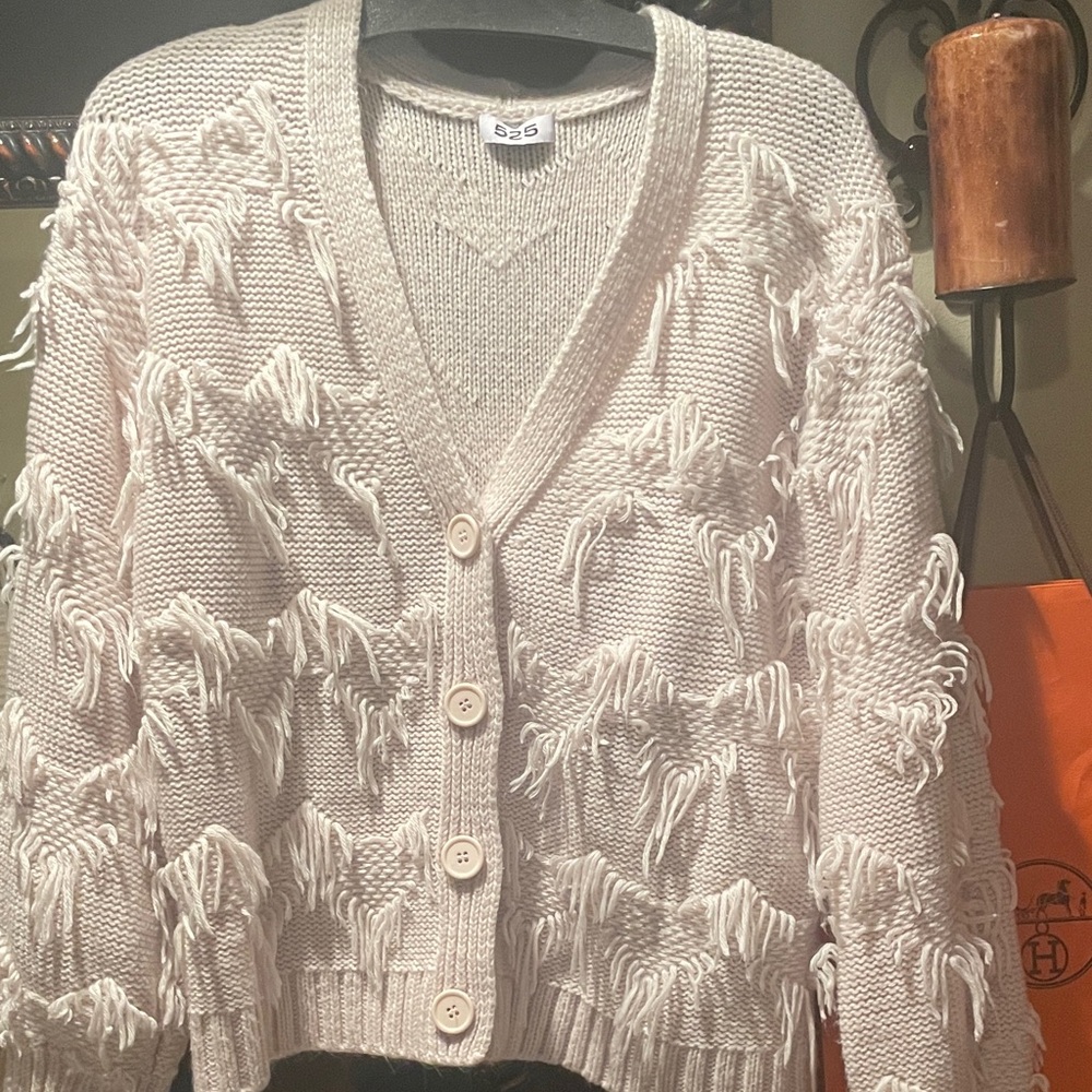 525 America Cream Fringed Cardigan